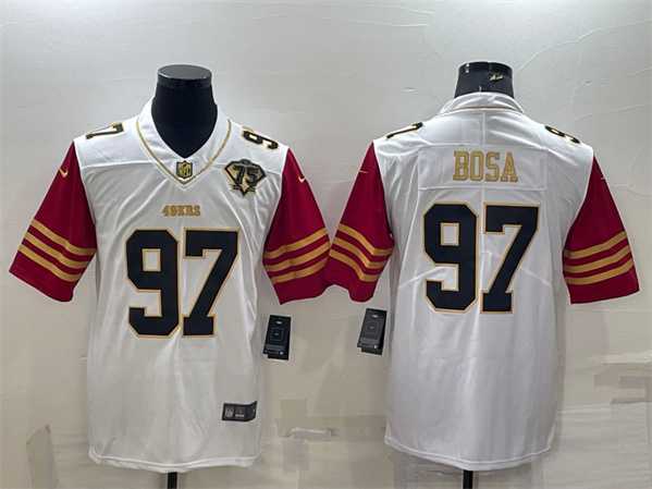 Men%27s San Francisco 49ers #97 Nick Bosa White Gold Edition With 75TH Patch Limited Stitched Football Jersey->san francisco 49ers->NFL Jersey